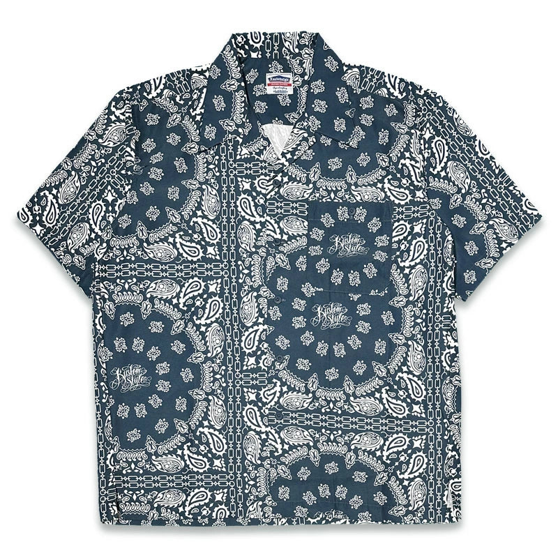 KUSTOMSTYLE KSSS2608BK -NORM BANDANA- OPEN COLLAR SHORT SLEEVE SHIRTS