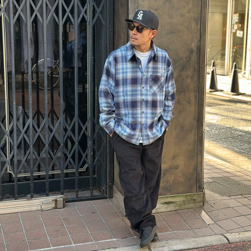 KUSTOMSTYLE KSLS2431BLNY "STARLITE" LONG SLEEVE CHECK SHIRTS  COLOR: BLUE/NAVY