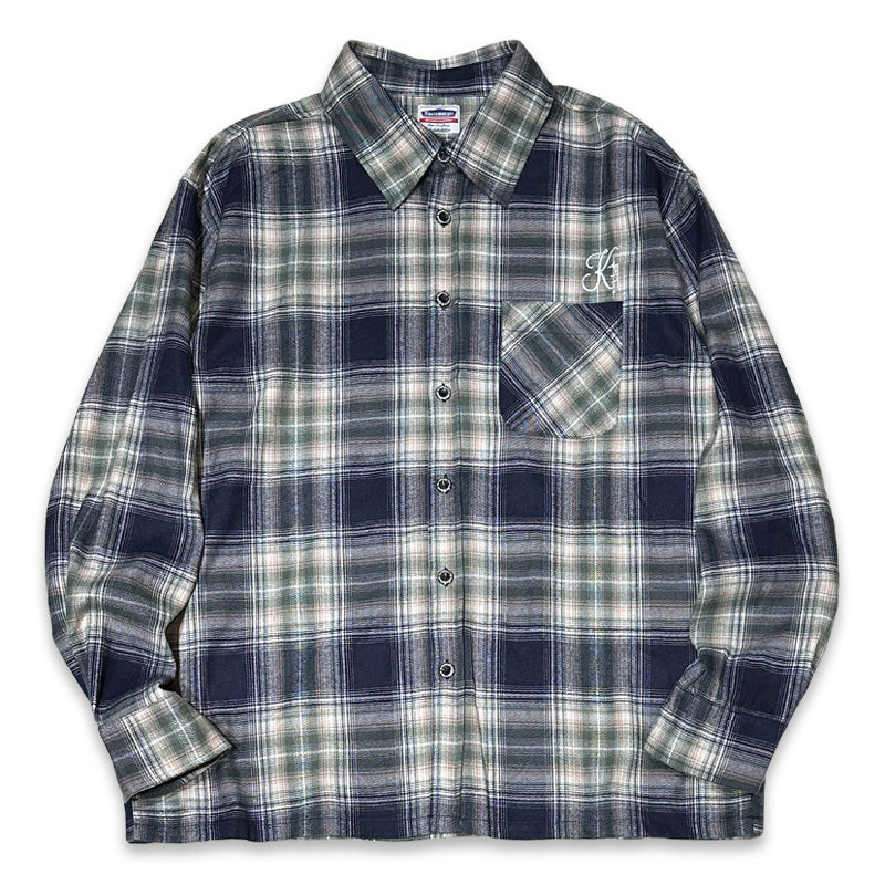 KUSTOMSTYLE KSLS2431GRNY "STARLITE" LONG SLEEVE CHECK SHIRTS COLOR: GREEN/NAVY