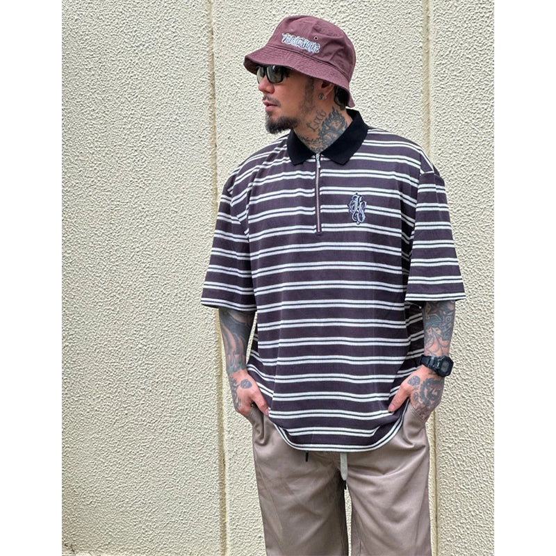 KUSTOMSTYLE KSSS2432 -KARMA- BORDER HALF ZIP SHIRTS