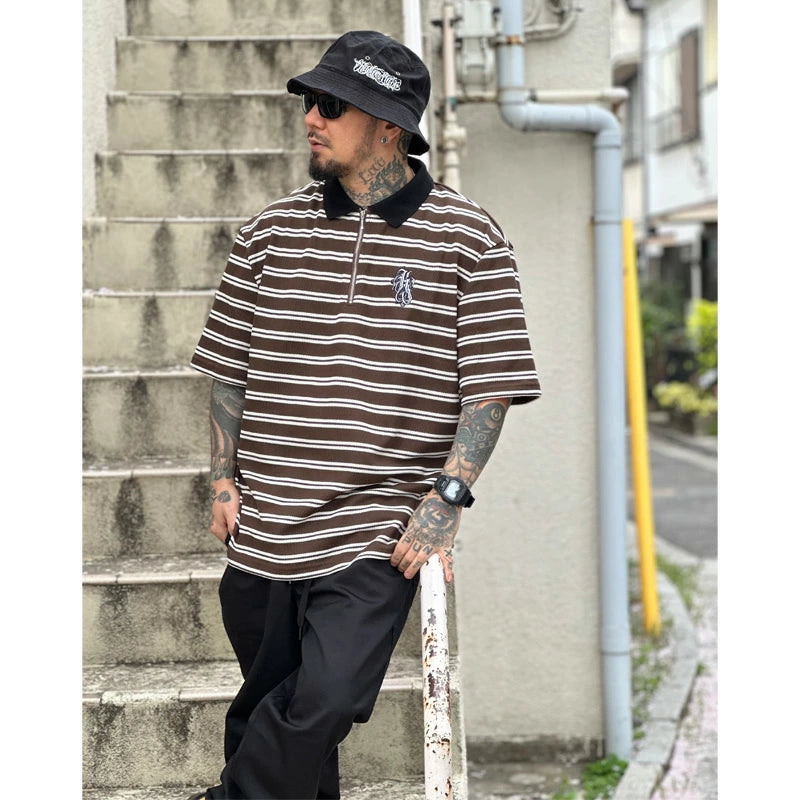 KUSTOMSTYLE KSSS2432 -KARMA- BORDER HALF ZIP SHIRTS