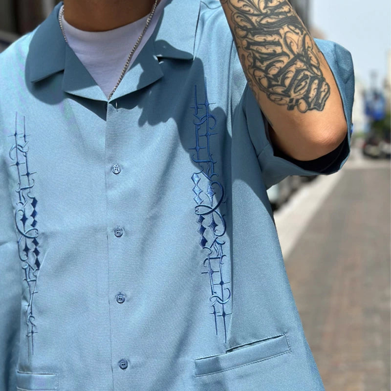 KUSTOMSTYLE  KSSS2505BL -CARLSBAD- OPEN COLLAR SHORT SLEEVE SHIRTS COLOR-BLUE