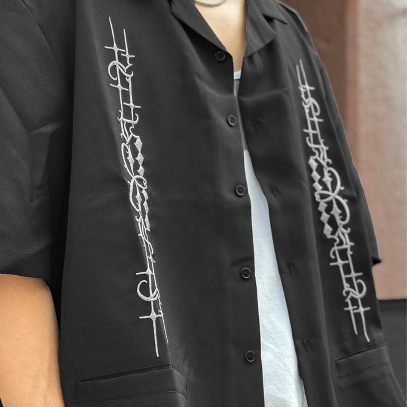 KUSTOMSTYLE  KSSS2505BK -CARLSBAD- OPEN COLLAR SHORT SLEEVE SHIRTS COLOR-BLACK