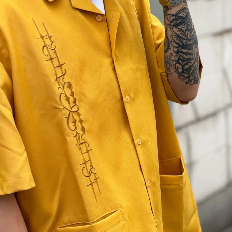 KUSTOMSTYLE KSSS2505MUS -CARLSBAD- OPEN COLLAR SHORT SLEEVE SHIRTS COLOR-MUSTARD