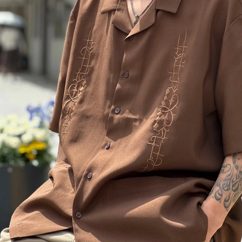 KUSTOMSTYLE  KSSS2505BR -CARLSBAD- OPEN COLLAR SHORT SLEEVE SHIRTS COLOR-BROWN
