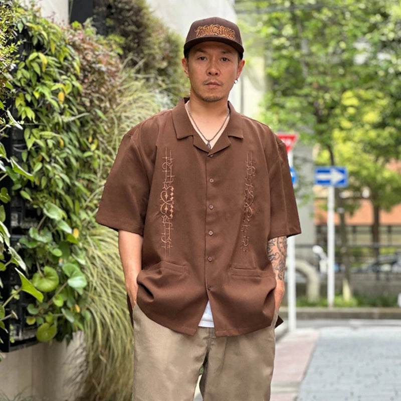 KUSTOMSTYLE  KSSS2505BR -CARLSBAD- OPEN COLLAR SHORT SLEEVE SHIRTS COLOR-BROWN