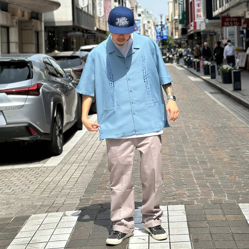KUSTOMSTYLE  KSSS2505BL -CARLSBAD- OPEN COLLAR SHORT SLEEVE SHIRTS COLOR-BLUE