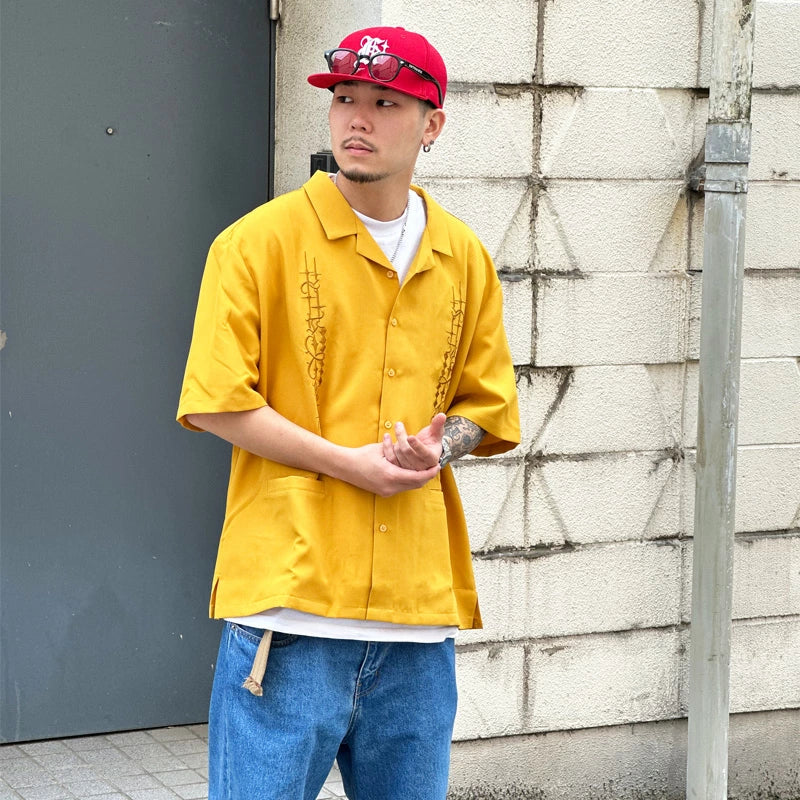 KUSTOMSTYLE KSSS2505MUS -CARLSBAD- OPEN COLLAR SHORT SLEEVE SHIRTS COLOR-MUSTARD