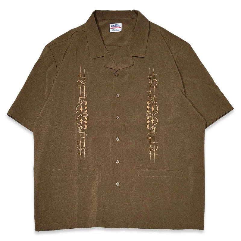 KUSTOMSTYLE  KSSS2505BR -CARLSBAD- OPEN COLLAR SHORT SLEEVE SHIRTS COLOR-BROWN