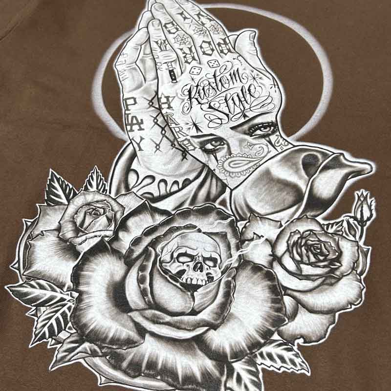 KUSTOMSTYLE KST2606BK -SKULL ROSE PRAYING HANDS- TSHIRTS
