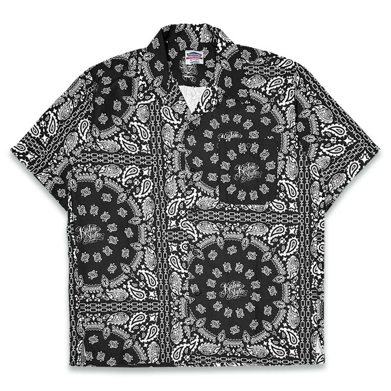 KUSTOMSTYLE KSSS2608BK -NORM BANDANA- OPEN COLLAR SHORT SLEEVE SHIRTS