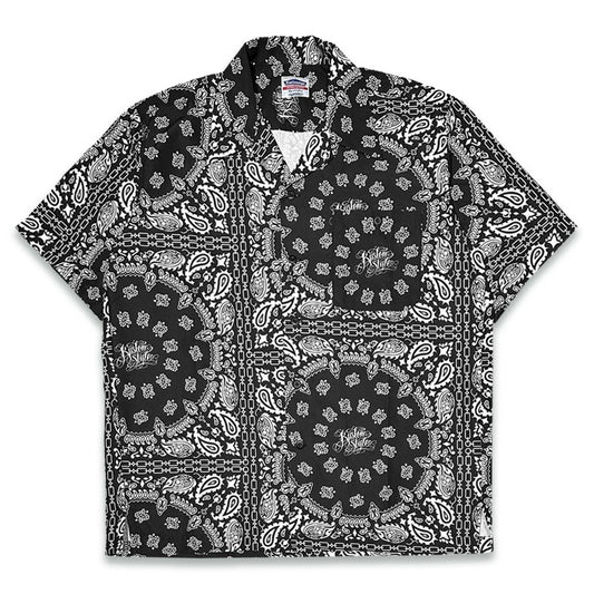 KUSTOMSTYLE KSSS2608BK -NORM BANDANA- OPEN COLLAR SHORT SLEEVE SHIRTS