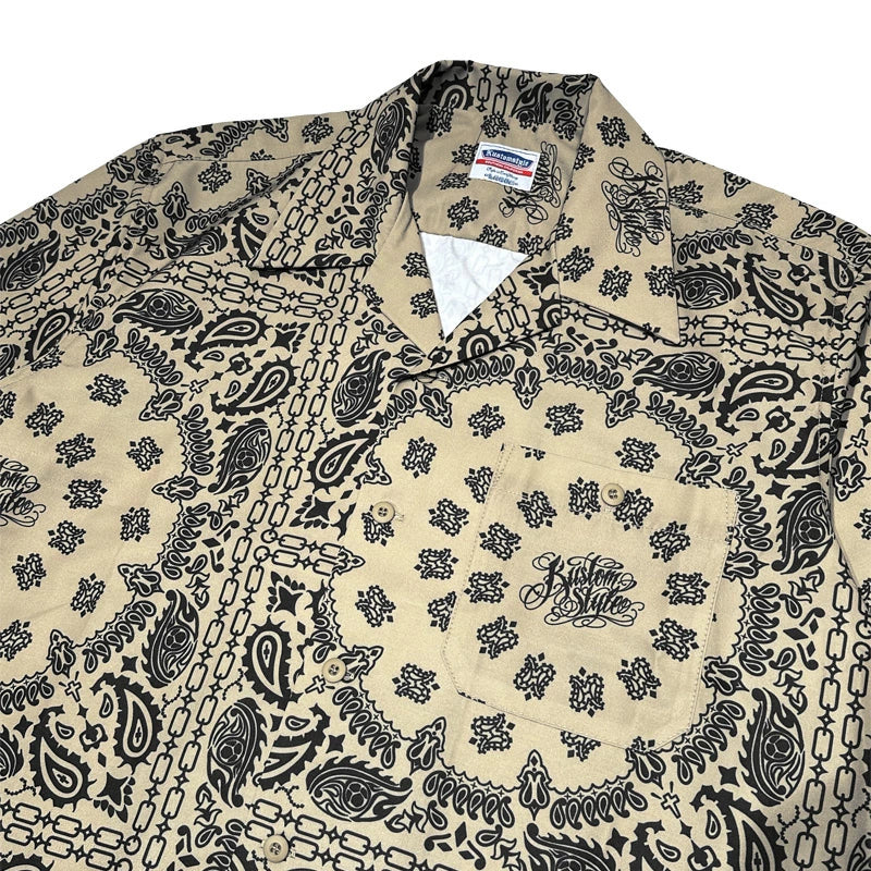 KUSTOMSTYLE KSSS2608BK -NORM BANDANA- OPEN COLLAR SHORT SLEEVE SHIRTS